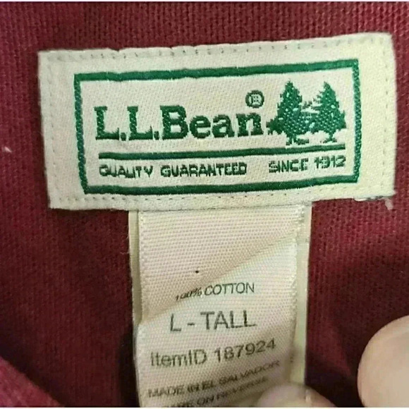 LL Bean Size Large Tall Chamois Heavy Cotton Button Shirt Maroon - Picture 3 of 5